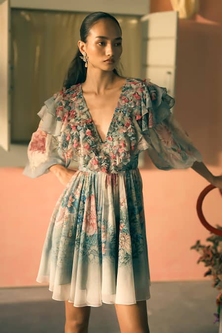 Pankaj & Nidhi 3D Floral Embellished Dress 