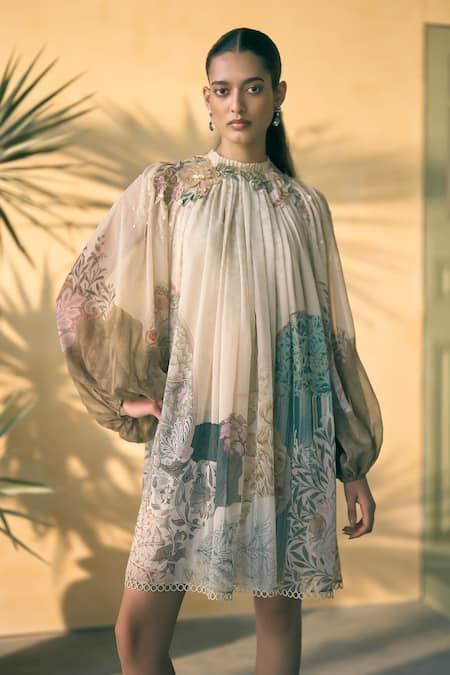 Pankaj & Nidhi Botanical Print Dress 