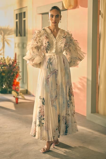 Pankaj & Nidhi Landscape Print Dress 