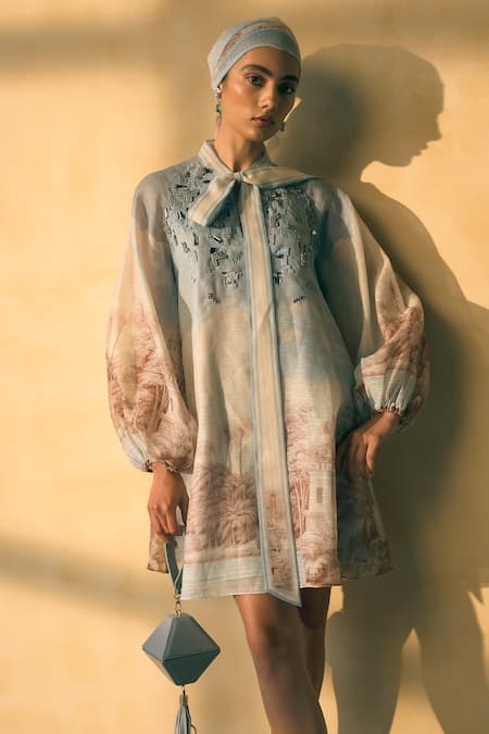 Pankaj & Nidhi Landscape Print Short Dress 