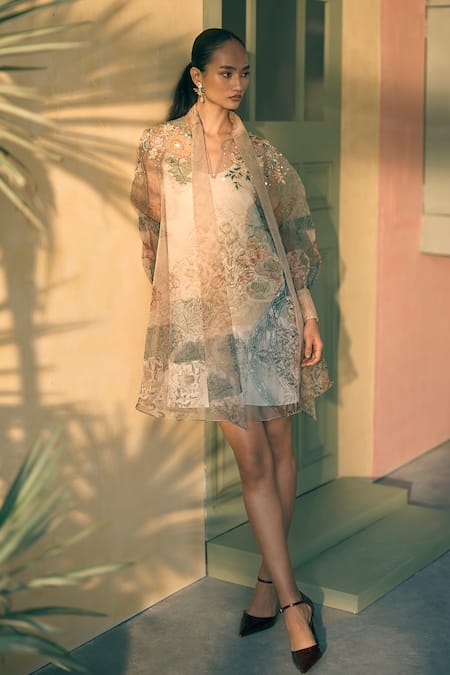 Pankaj & Nidhi Porta Ochre Orchard Print Dress 