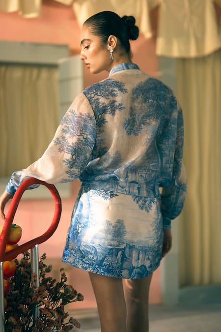Pankaj & Nidhi Porto Tonal Terrazzo Printed Jacket & Skirt Set 