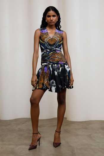Buy_Advait_Multi Color Crepe V-neck Aya Sleeveless Short Dress _Online_at_Aza_Fashions