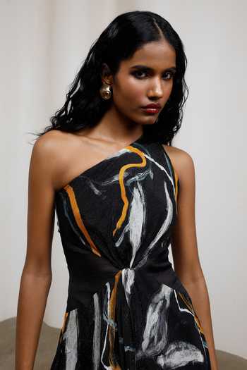 Buy_Advait_Black Chiffon, Lurex One Shoulder Iro Dress _Online_at_Aza_Fashions