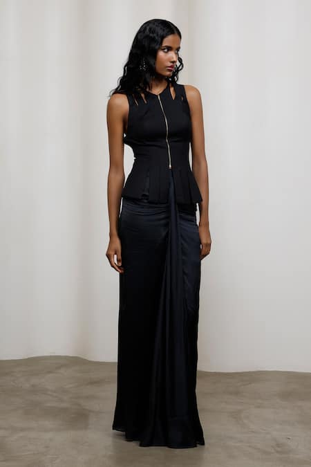 Buy_Advait_Black Suiting High Neck Kuro Shredded Top _Online_at_Aza_Fashions