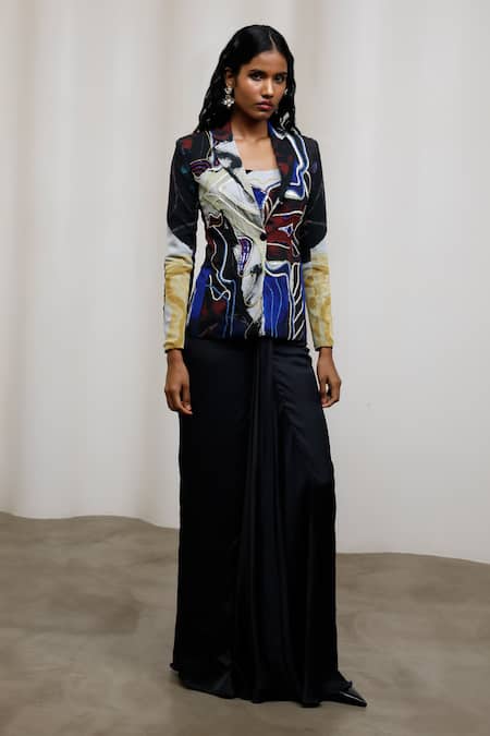 Advait Kiyo Embroidered Crinkle Chiffon & Crepe Jacket & Skirt Set 