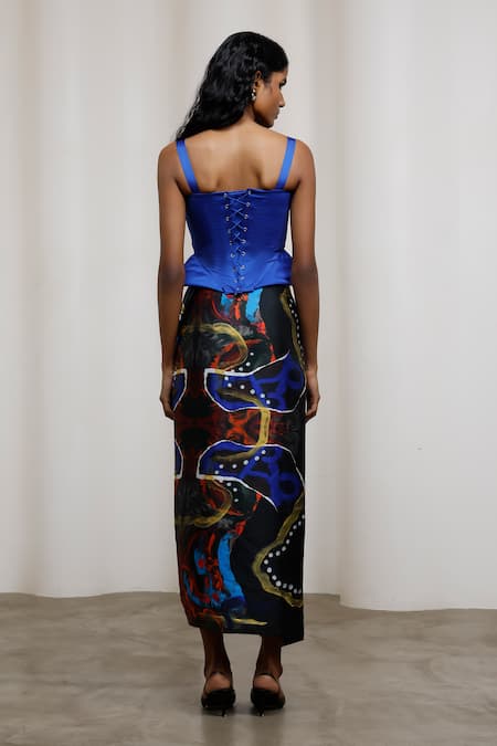 Advait Ruri Wrap Style Georgette Satin Top & Skirt Set 