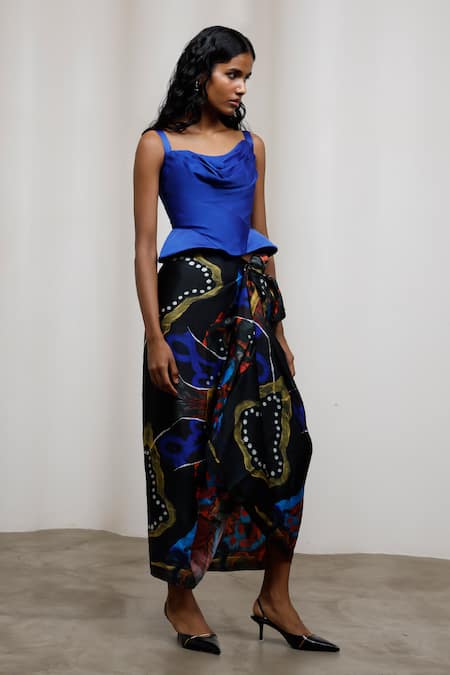 Advait Ruri Wrap Style Georgette Satin Top & Skirt Set 