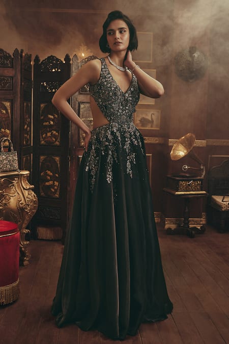 Roqa Lara Embellished Shimmer Organza Gown 