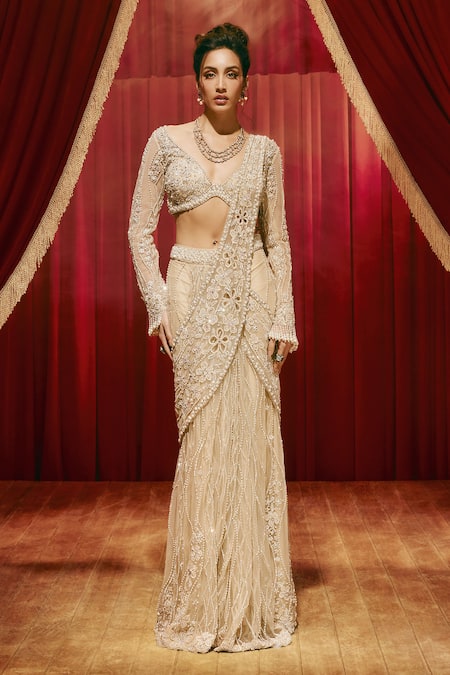 Roqa Natalia Pre-Draped Net Saree & Blouse Set 