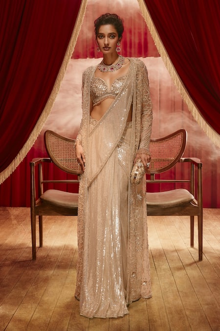 Roqa Laura Sequinned Net Saree Set 