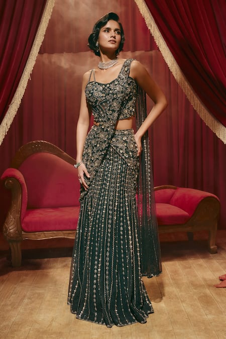 Roqa Beatrice Pre-Draped Net Saree & Blouse Set 