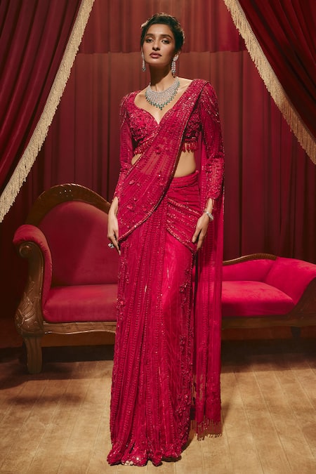 Roqa Valentina Pre-Draped Net Saree & Blouse Set 
