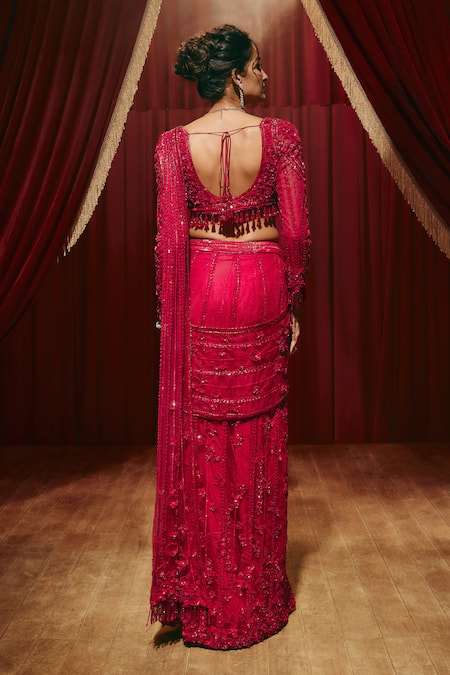 Roqa Valentina Pre-Draped Net Saree & Blouse Set 