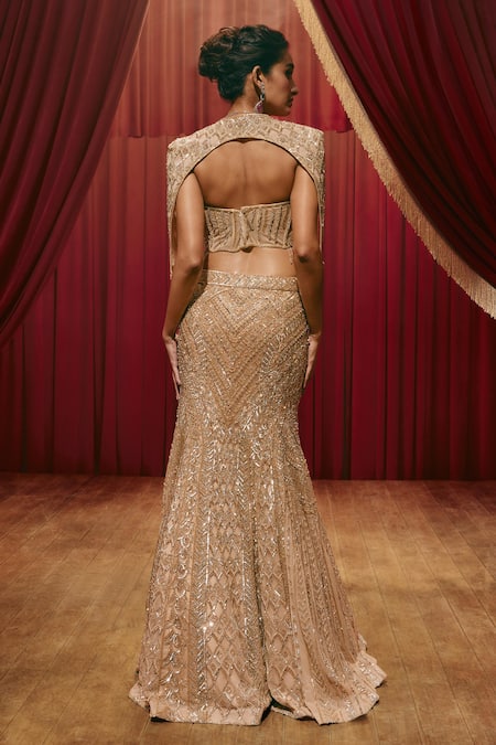 Roqa Audrey Embellished Net Lehenga Set With Cape 