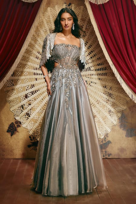 Roqa Hazel Shimmer Organza Gown & Cape Set 