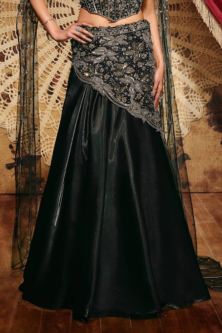 Roqa Black Net, Organza Embroidery Sweetheart Neck Prudence Blouse And Skirt Set Online at Aza Fashions Roqa_Black Net, Organza Embroidery Sweetheart Neck Prudence Blouse And Skirt Set _Online_at_Aza_Fashions