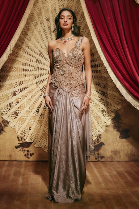 Roqa Hannah Shimmer Lycra Saree & Corset Set 