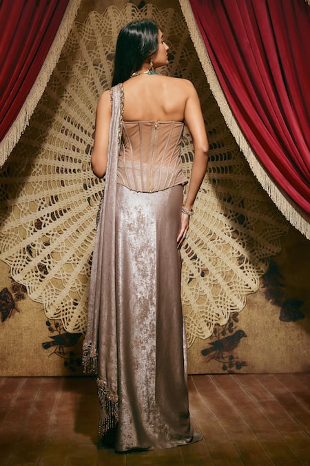 Roqa Hannah Shimmer Lycra Saree & Corset Set 