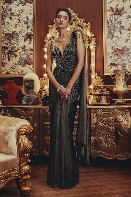 Roqa Vespera Shimmer Lycra Saree & Net Blouse Set 