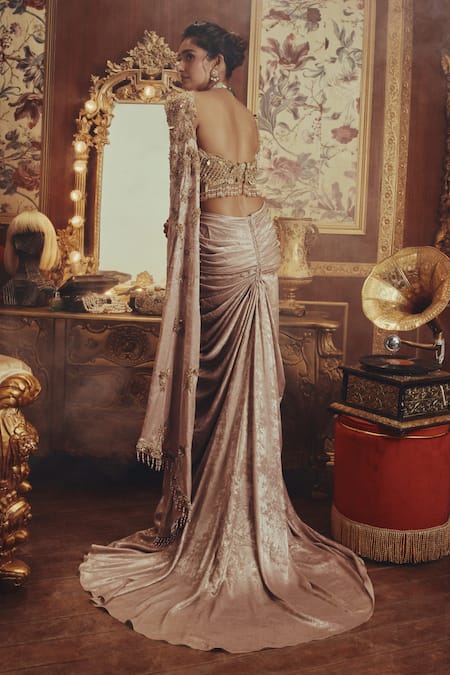 Roqa Celestine Shimmer Lycra Corset & Saree Set 