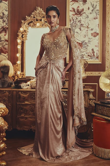 Roqa Celestine Shimmer Lycra Corset & Saree Set 