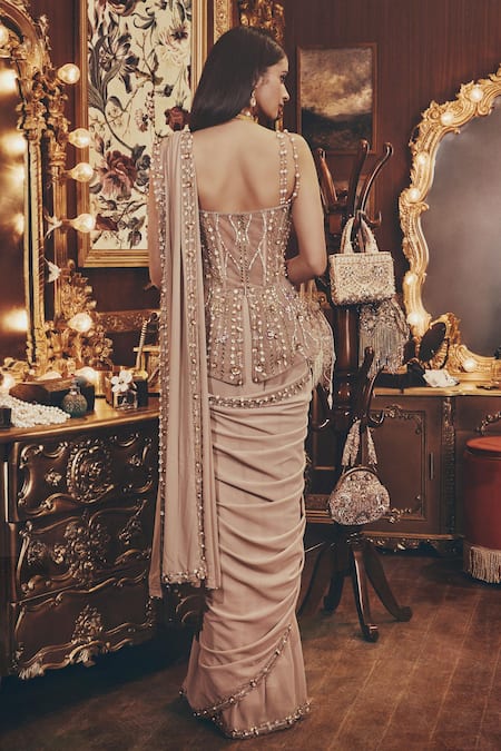 Roqa Mae Georgette Peplum Corset & Saree Set 