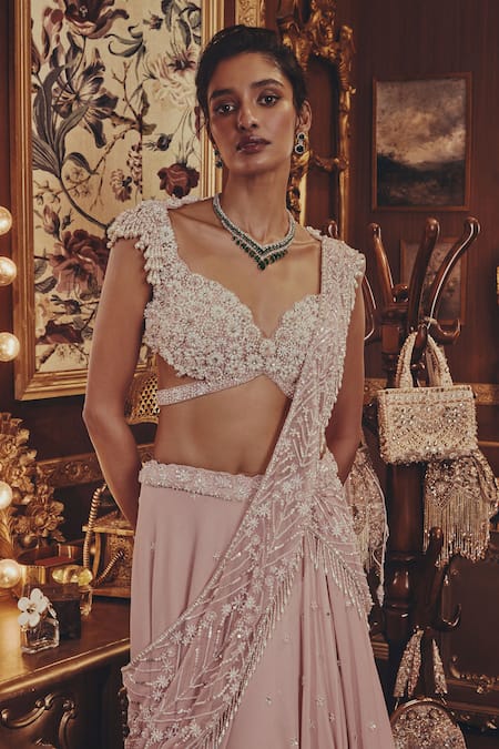 Buy Roqa Pink Net, Georgette Beads, Pearls Sweetheart Lillian Embellished Lehenga Set Online at Aza Fashions Buy_Roqa_Pink Net, Georgette Beads, Pearls Sweetheart Lillian Embellished Lehenga Set _Online_at_Aza_Fashions