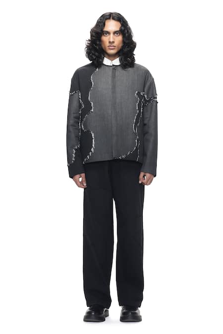 Buy_Countrymade_Black Cotton, Denim Applique Torn Canvas Jacket _Online_at_Aza_Fashions