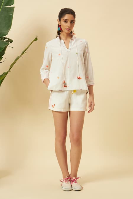 Nikasha Ivory Tie Up Shirt Top 