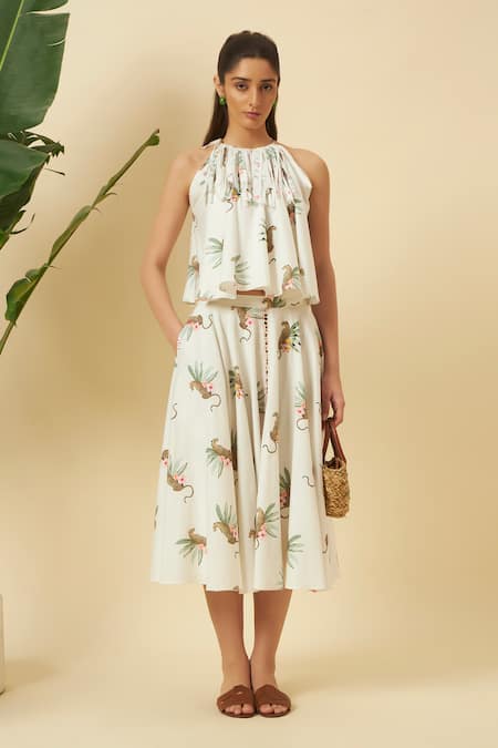 Nikasha Cheetah Print Fringe Cotton Top & Skirt Set 