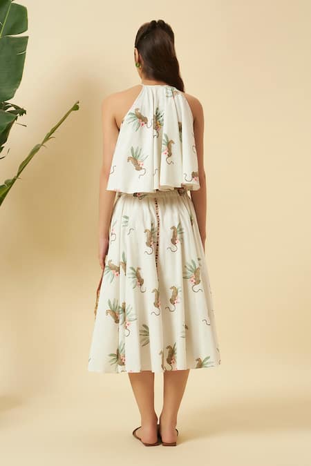 Nikasha Cheetah Print Fringe Cotton Top & Skirt Set 