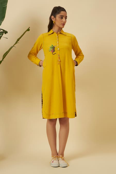 Nikasha Yellow Statement Chetah Shirt Dress 