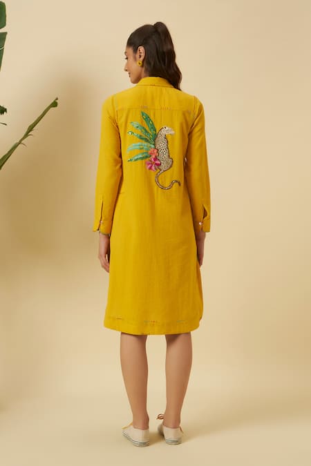 Nikasha Yellow Statement Chetah Shirt Dress 