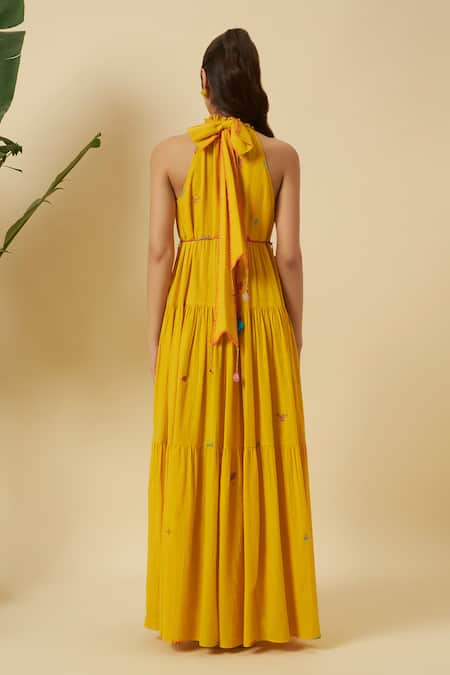 Nikasha Seersucker Halter Tie Up Dress 