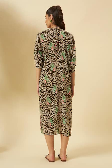 Nikasha Leopard Print Gauze Braided Kaftan 