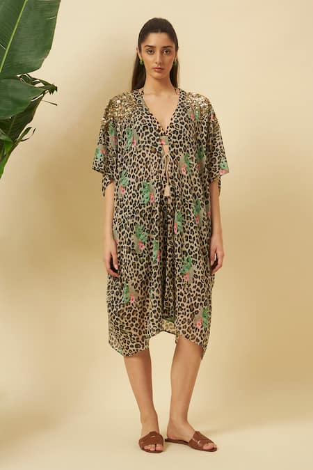 Nikasha Leopard Print Cotton Gauge Kaftan 