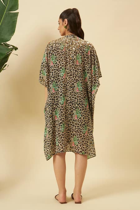 Nikasha Leopard Print Cotton Gauge Kaftan 
