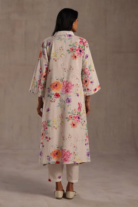 Roza Cordelia Printed Floral Linen Kurta & Pant Set 