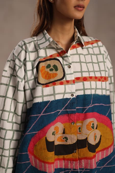 Buy_Roza_Blue Poplin Collared Tempura Print Shirt _Online_at_Aza_Fashions