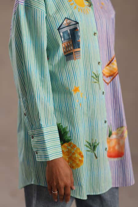 Shop_Roza_Multi Color Poplin Collared Jamaica Printed Shirt 