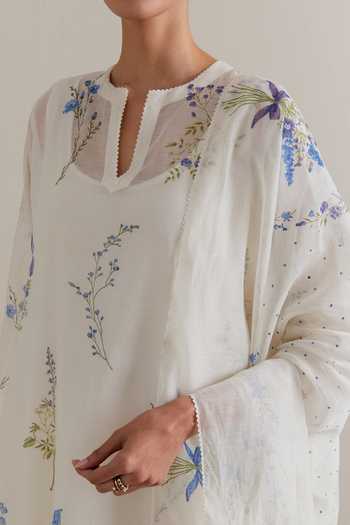 Buy_Upavita_Blue Cotton, Chanderi Tassels Split V-neck Kurta And Pant Set 