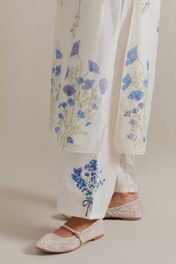 Shop_Upavita_Blue Cotton, Chanderi Tassels Split V-neck Kurta And Pant Set 