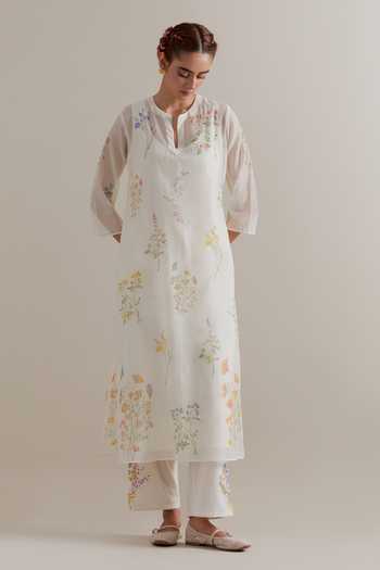 Upavita_Multi Color Cotton, Chanderi Beads, Tassels Hand Block Printed Kurta Pant Set _Online_at_Aza_Fashions