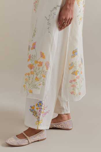 Shop_Upavita_Multi Color Cotton, Chanderi Beads, Tassels Hand Block Printed Kurta Pant Set _Online_at_Aza_Fashions