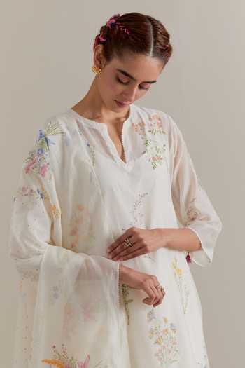 Shop_Upavita_Multi Color Cotton, Chanderi Beads, Tassels Hand Block Printed Kurta Pant Set 