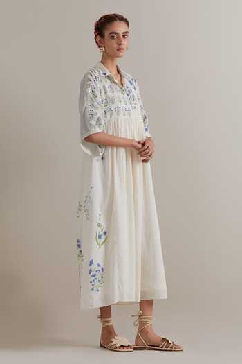 Buy_Upavita_Pink Cotton Collared Floral Dress And Slip Set _Online_at_Aza_Fashions