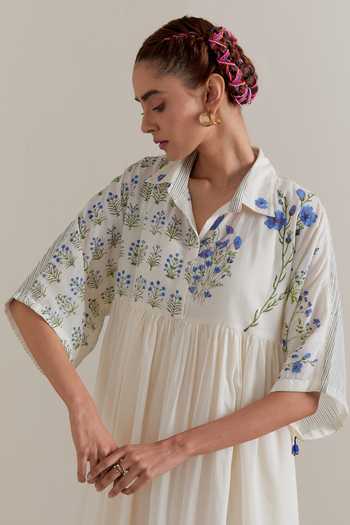 Shop_Upavita_Pink Cotton Collared Floral Dress And Slip Set _Online_at_Aza_Fashions