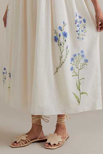Upavita_Pink Cotton Collared Floral Dress And Slip Set _at_Aza_Fashions