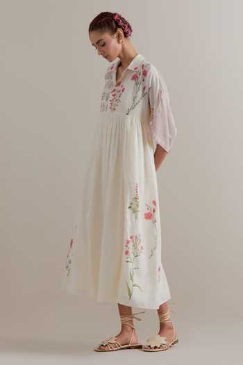 Buy_Upavita_Pink Cotton Collared Floral Dress And Slip Set _Online_at_Aza_Fashions